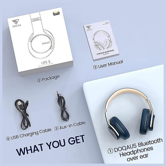 Bluetooth Headphones Over Ear, 90 Hours Playtime Wireless Headphones Navy Blue - Picture 8 of 8